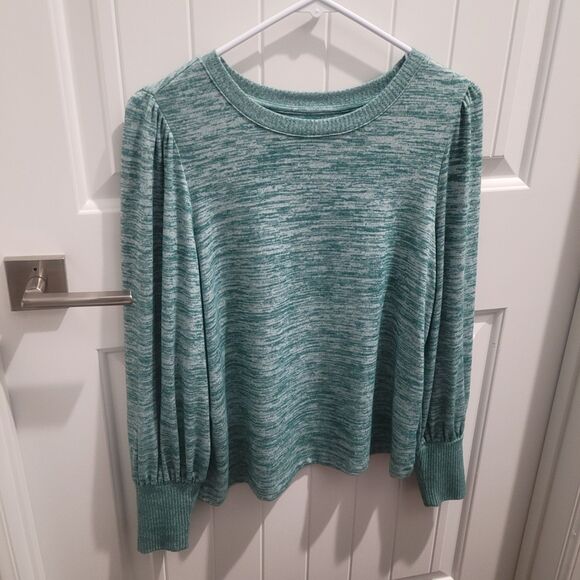 a.n.a Womens Petite Sweater PS Heather Green Heather Knit Top Balloon Sleeve - Picture 4 of 11